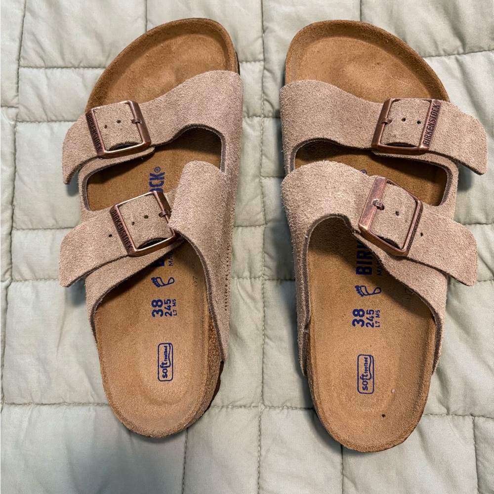 Birkenstock Women’s Arizona Soft Footbed Taupe Suede Sandals